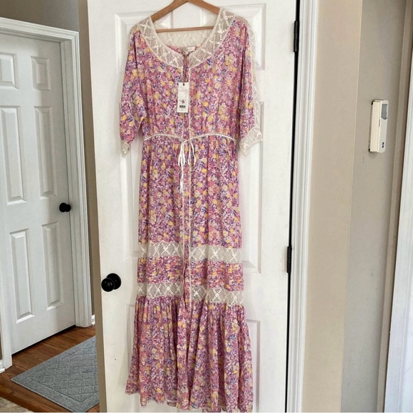 LOVESHACKFANCY Callan Dress Jetset Lace Floral Boho Maxi - Picture 1 of 8